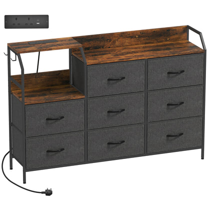 Comke Metal And Wood Brown And Black 8 Drawer Storage Chest With Integrated Charging Station
