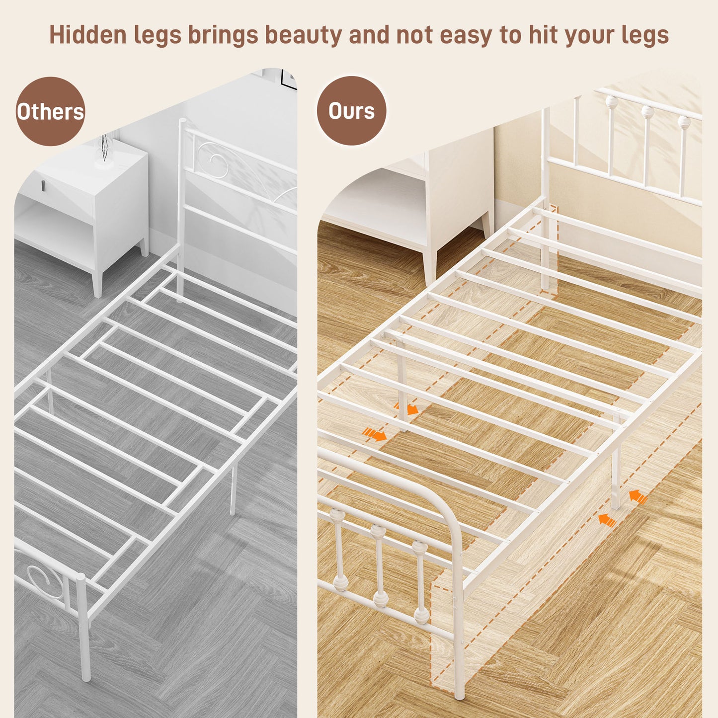 Keli 3FT White Metal Minimalist Single Metal Bed Frame