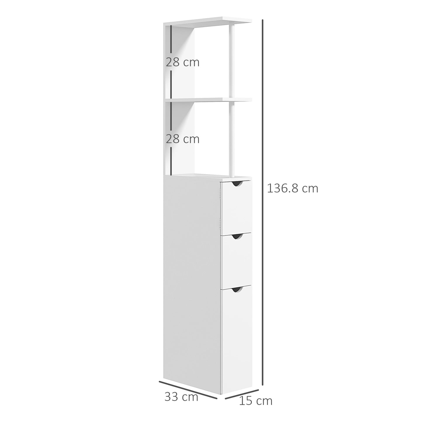 Tafi Slim Tall Bathroom Cupboard With Drawers And 2 Tier Shelving Unit White