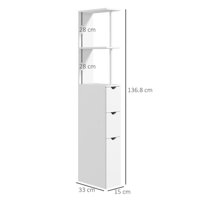 Tafi Slim Tall Bathroom Cupboard With Drawers And 2 Tier Shelving Unit White