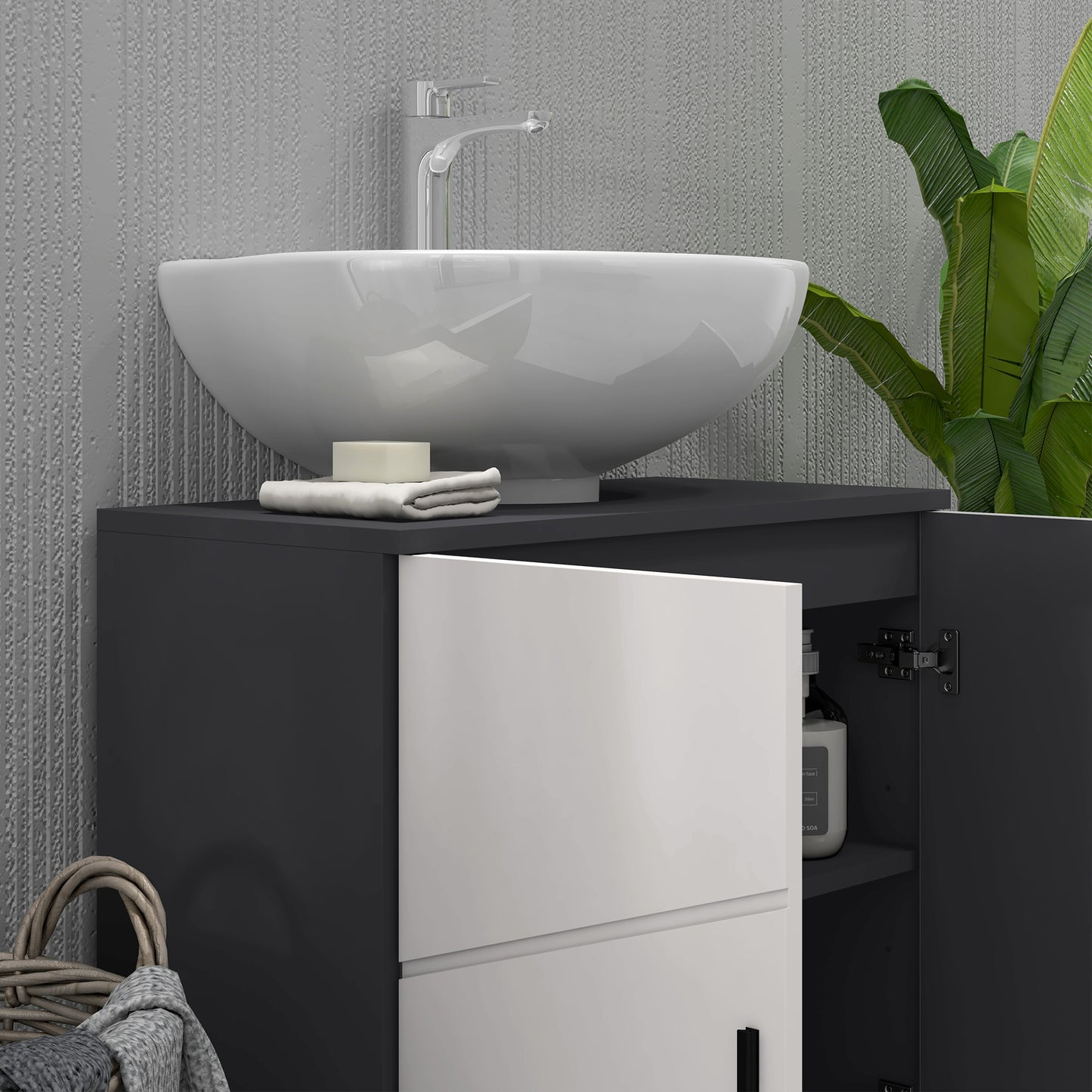 Fazorari Light Grey Pedestal Sink Storage Cabinet With Adjustable Shelving And U Cut Out Design