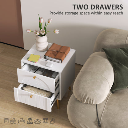 Leri Kama Set Of 2 White Bedside Tables 2 Drawers Golden Handles