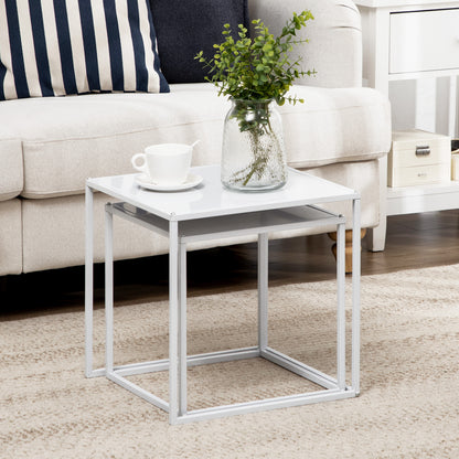 Ekmone  Metal And Wood White Square Nesting Coffee Tables Set Of 2