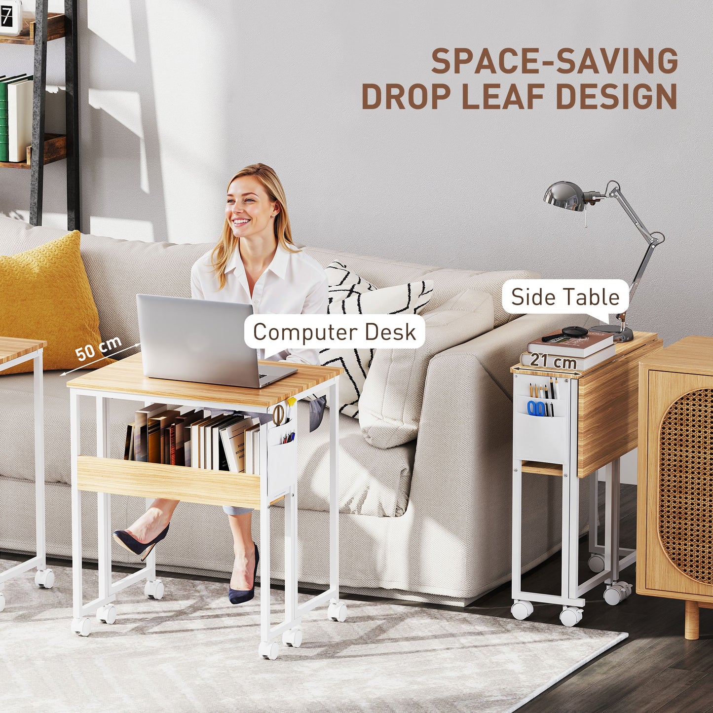 Noni 63cm Wooden Natural Drop Leaf Writing Desk