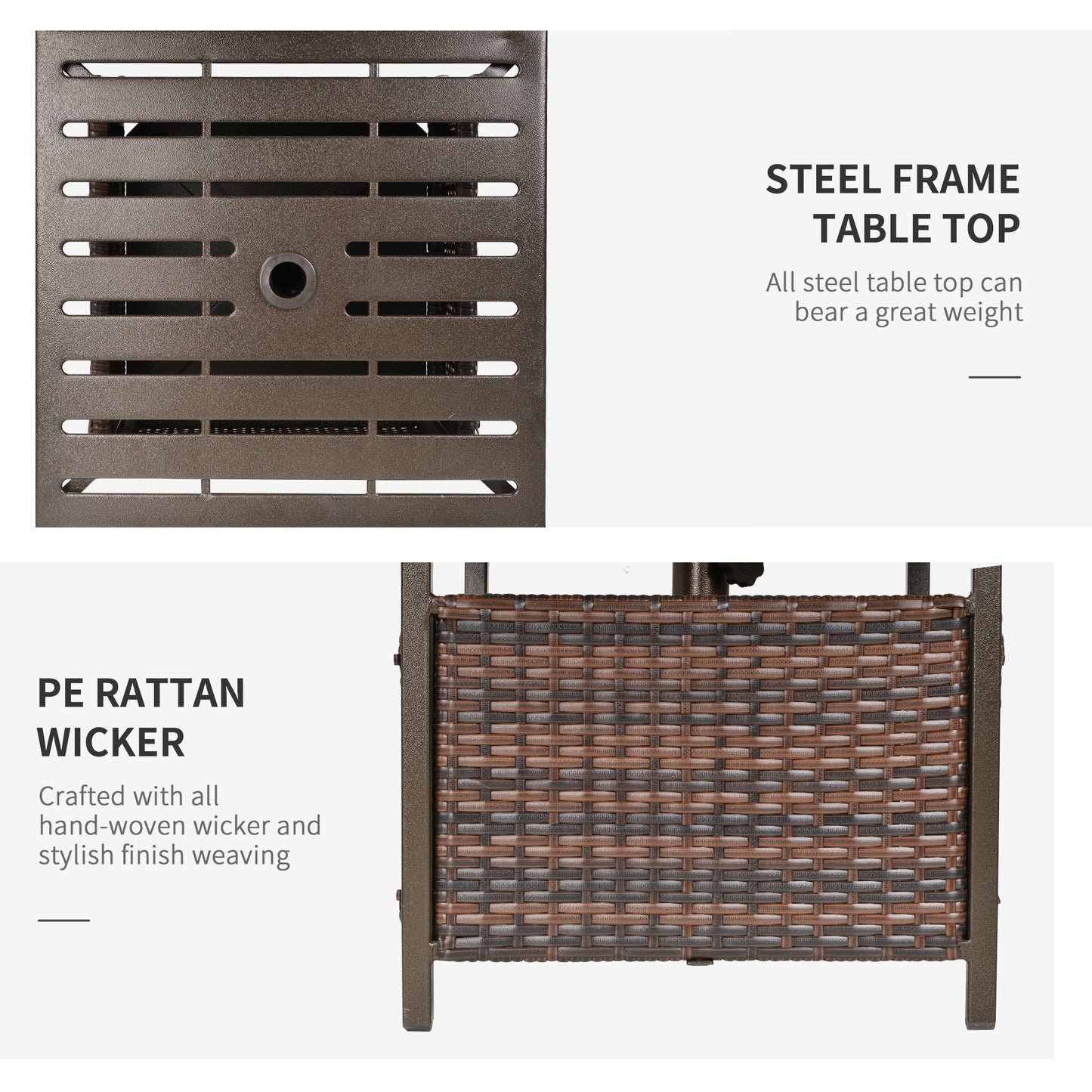 Lalema Rattan Brown Square Outdoor Coffee Table With Umbrella Hole And Slatted Top