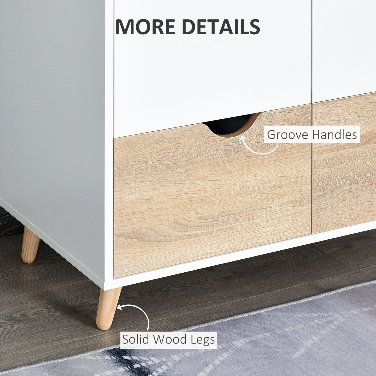 Belamar White and Natural 2 Door Wardrobe With Hanging Rail 2 Drawers And Wooden Legs
