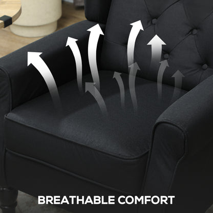 Royo Linen Black Retro Wingback Accent Armchair With Diamond Button Tufting