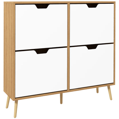 Margarita Wooden Natural  and White Shoe Cabinet With 4 Flip Drawers For 8 To 16 Pairs