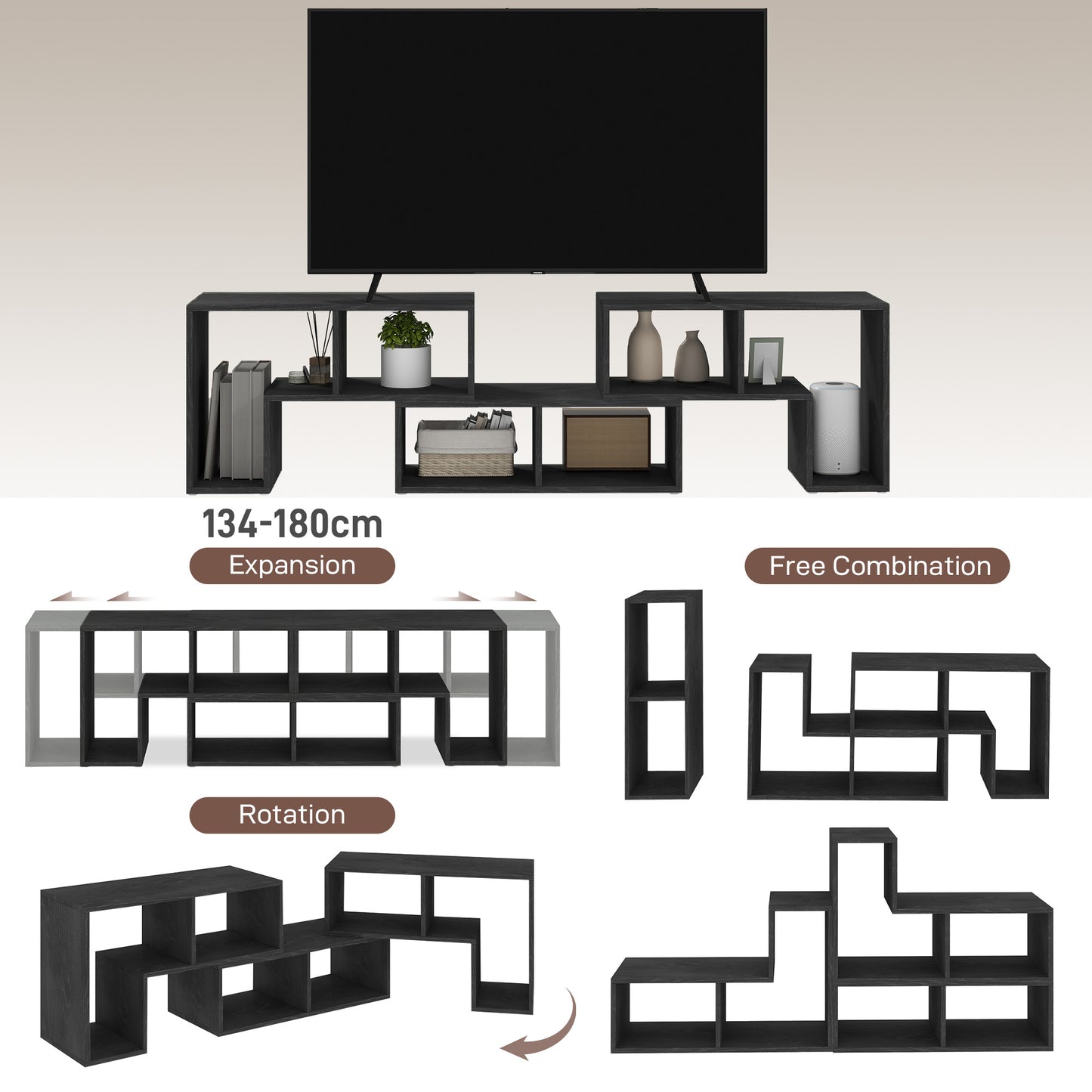 Tota 134cm Black Wood Effect 3 Block Modular TV Stand