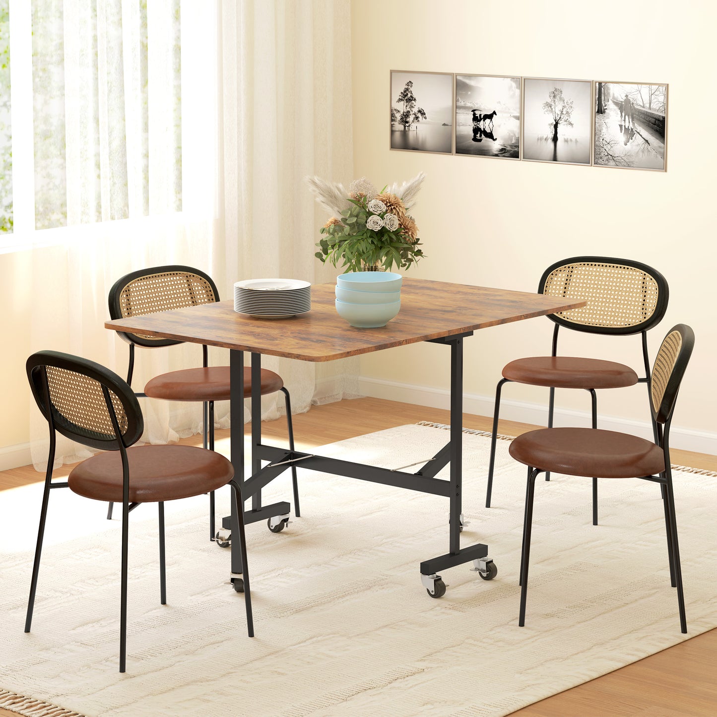 Maro Wooden Brown Wood Effect Drop Leaf Dining Table With Wheels Seating 6