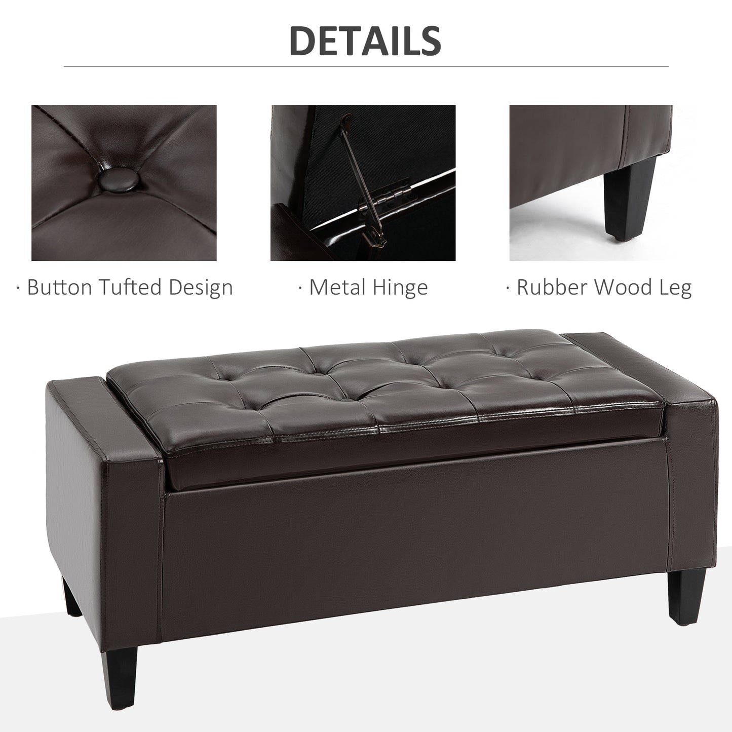 Rira Faux Leather Brown Storage Ottoman Bench With Diamond Tufted Seat
