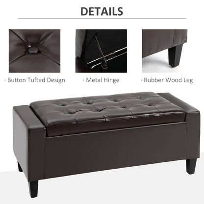 Rira Faux Leather Brown Storage Ottoman Bench With Diamond Tufted Seat