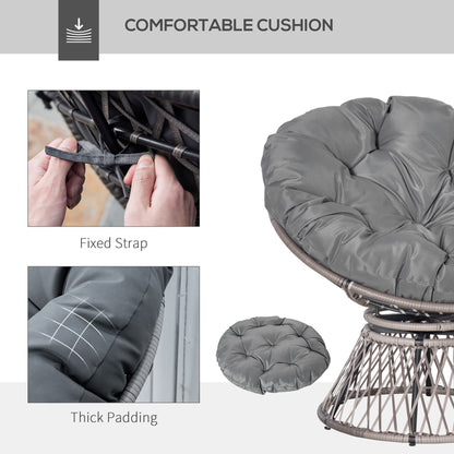 Rarare Grey Rattan Swivel Papasan Style Moon Chair With Oversized Cushion