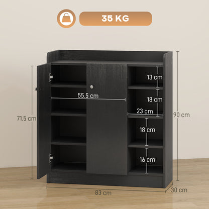 Rala Wooden Black Shoe Cupboard With 2 Doors 9 Shelves