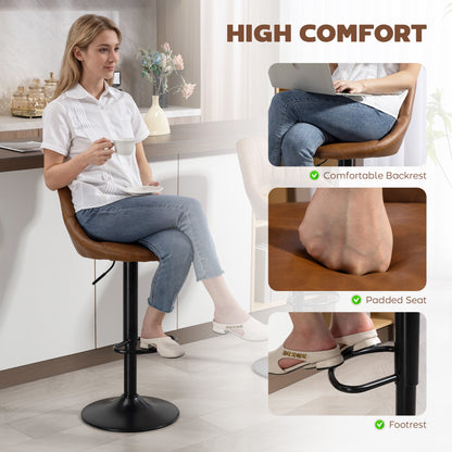 Palosa Set Of 2 Brown Faux Leather Swivel Bar Chairs With Backrest And Footrest