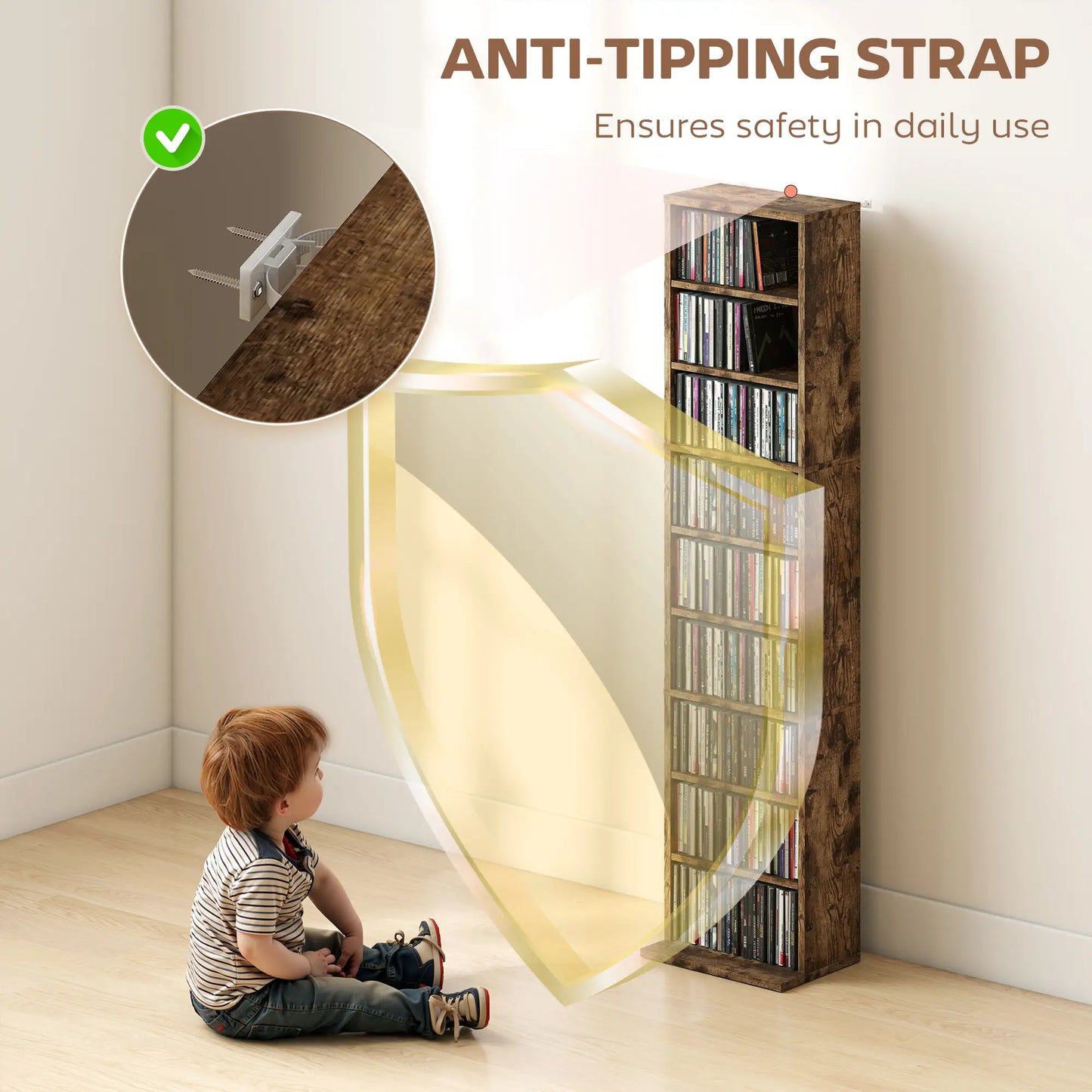 Alste 140cm Wooden Rustic Brown Narrow Bookcase Storage Unit