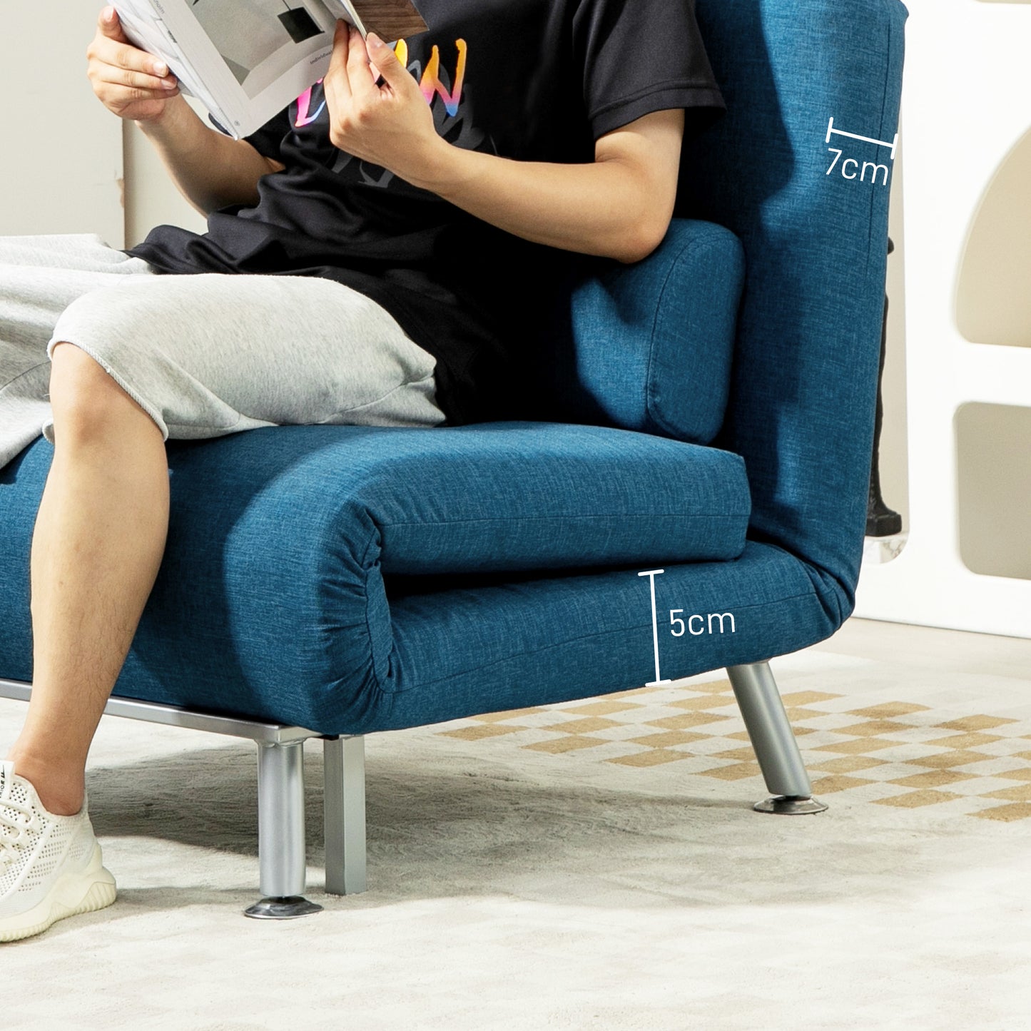 Lavili Keno Linen Look Blue Single Sleeper Chair