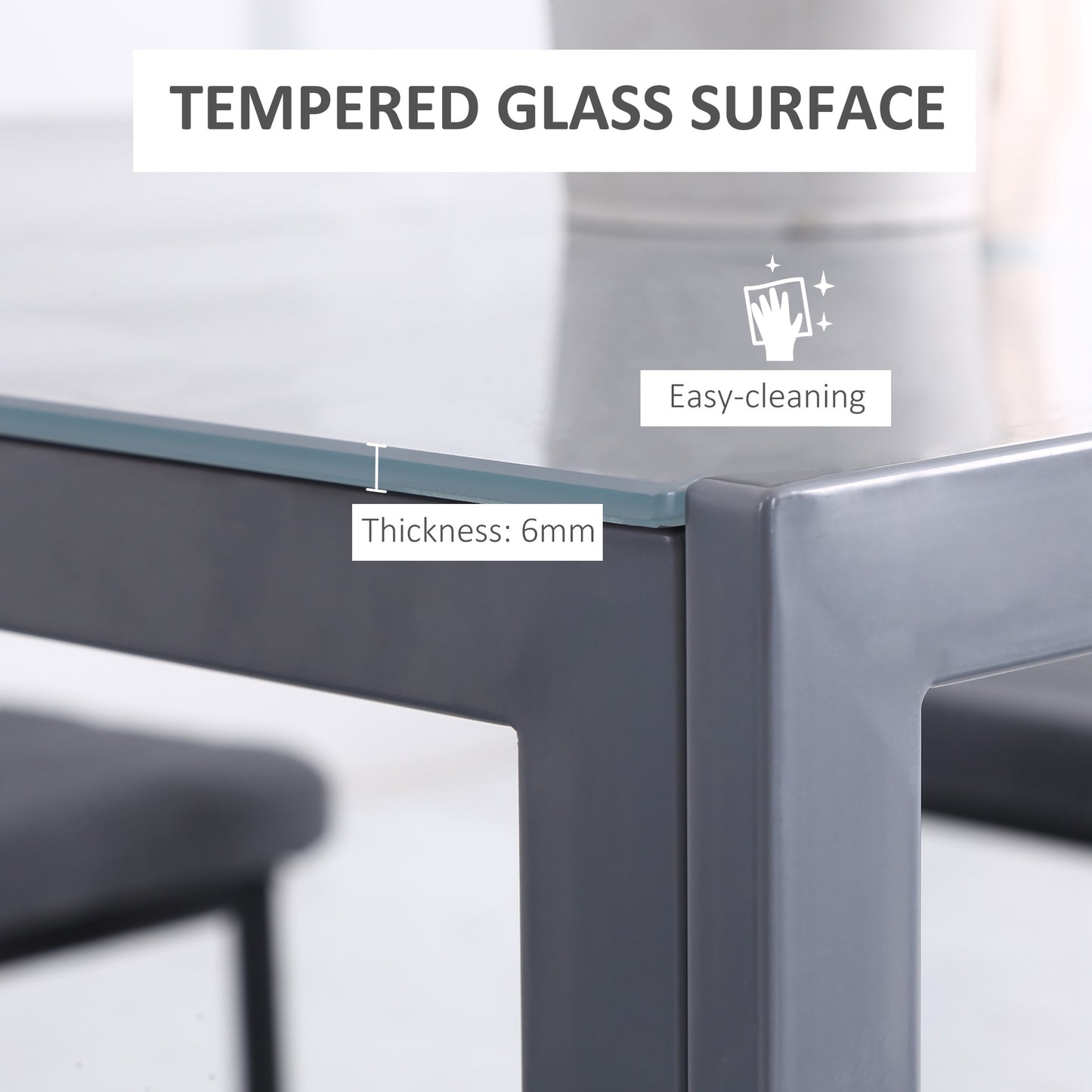 Conona Metal Grey Square Glass Dining Table For 2 To 4 People