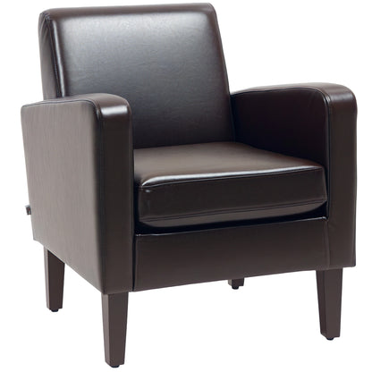 Kafiyo Nepa Brown Faux Leather Vintage Armchair Wooden Legs