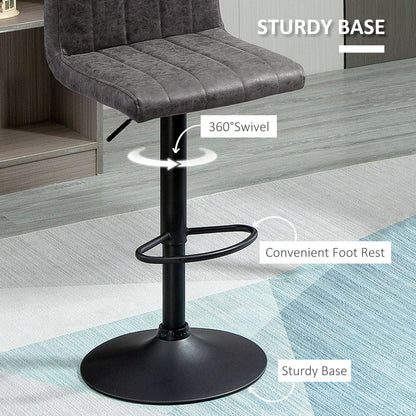 Ralava Set Of 2 Faux Leather Grey Adjustable Swivel Bar Stools With Footrests