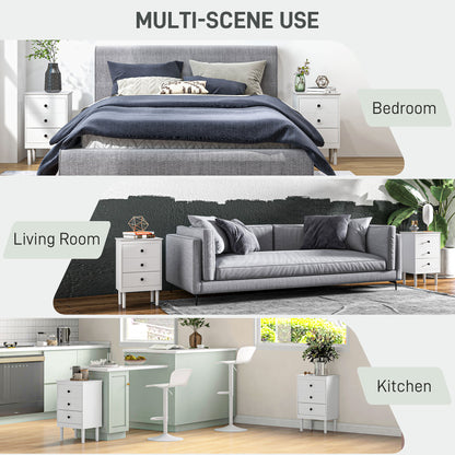 Latato Wooden White Set Of 2 Bedside Tables with 3 Drawers