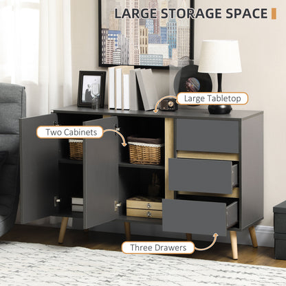 Sola Vela Dark Grey Sideboard Double Doors 3 Drawers And Shelves