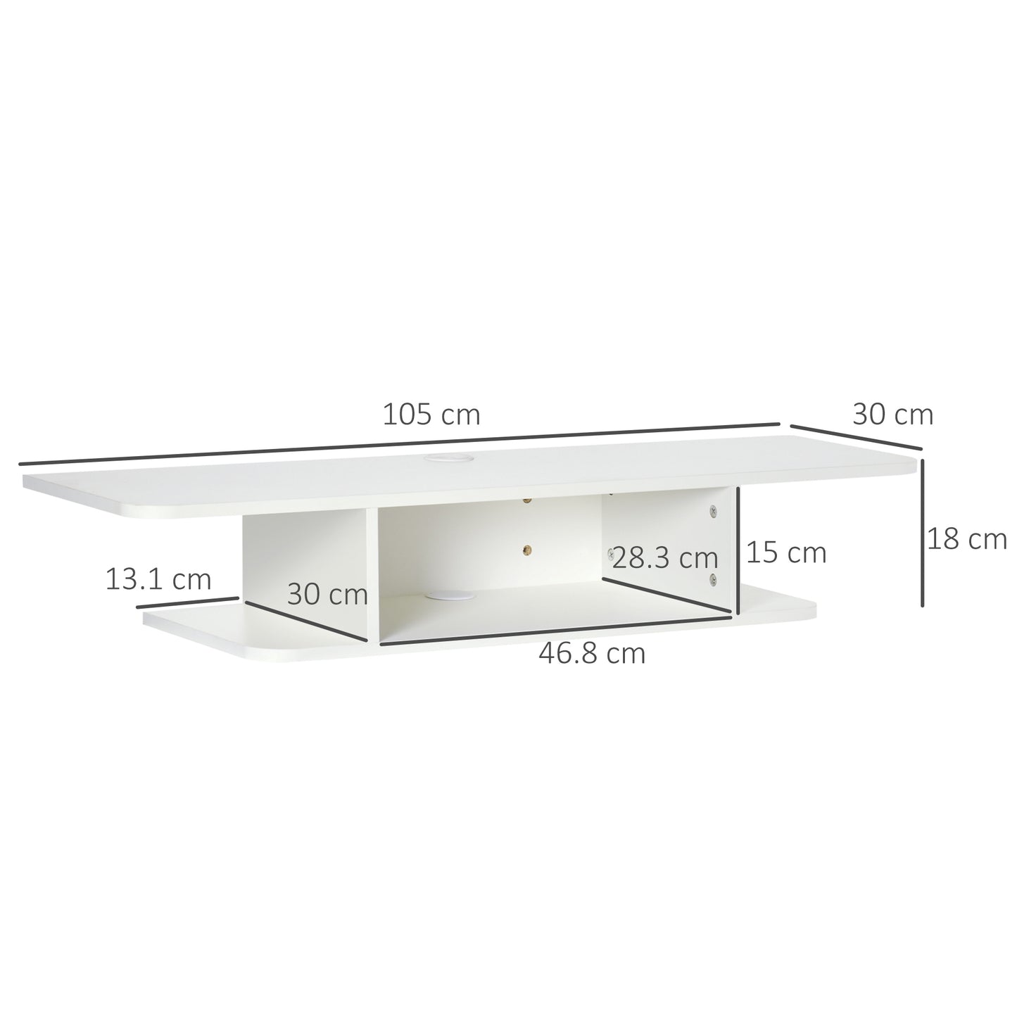 Kere Wooden White Floating TV Unit With OFauxn Shelves For Screens Up To 40 Inches
