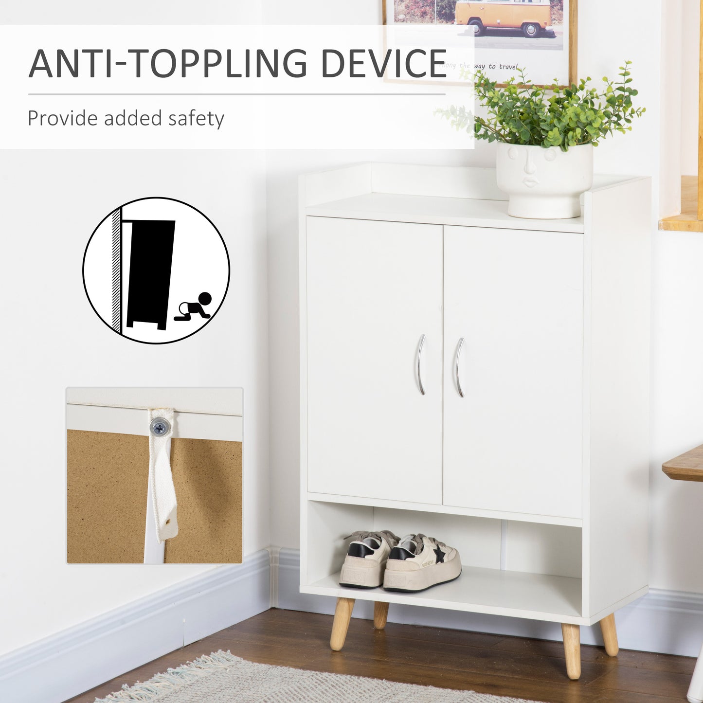 Keno Wooden White Modern Shoe Cupboard With Doors And Internal Shelving