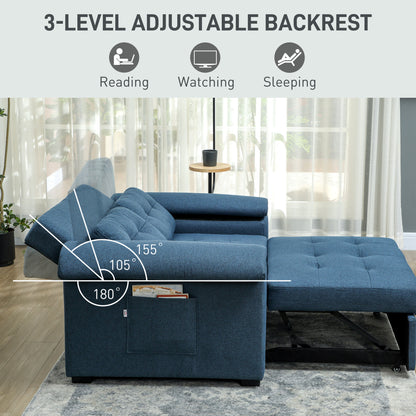 Nomo Cori Fabric Blue 2 Seater Click Clack Sofa Bed With Side Pockets And Cushions