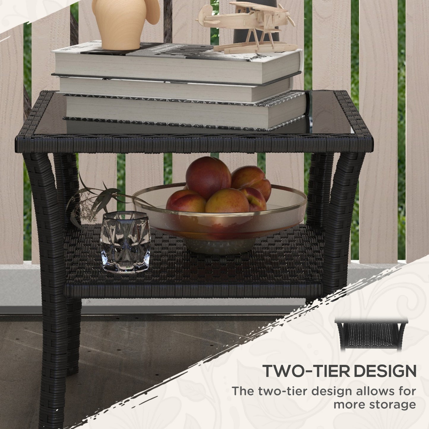 Keso Rattan Black 2 Tier Square Outdoor Coffee Table