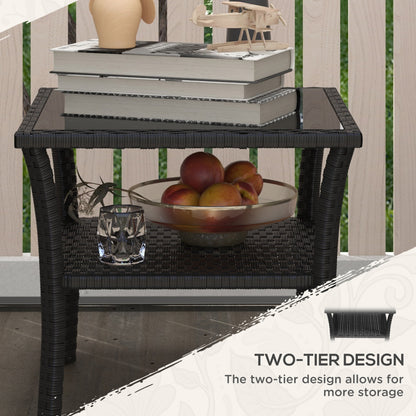 Keso Rattan Black 2 Tier Square Outdoor Coffee Table
