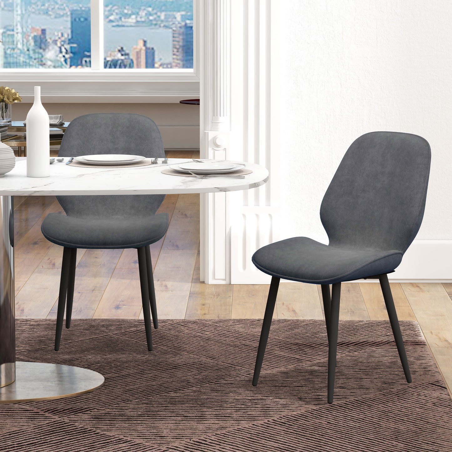 Lelori Velvet Grey Dining Chairs Set Of 2 With Metal Legs