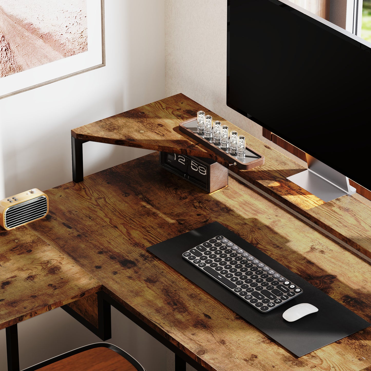 Raleno 137.5cm Brown Industrial L Shaped Multi Purpose Work Desk
