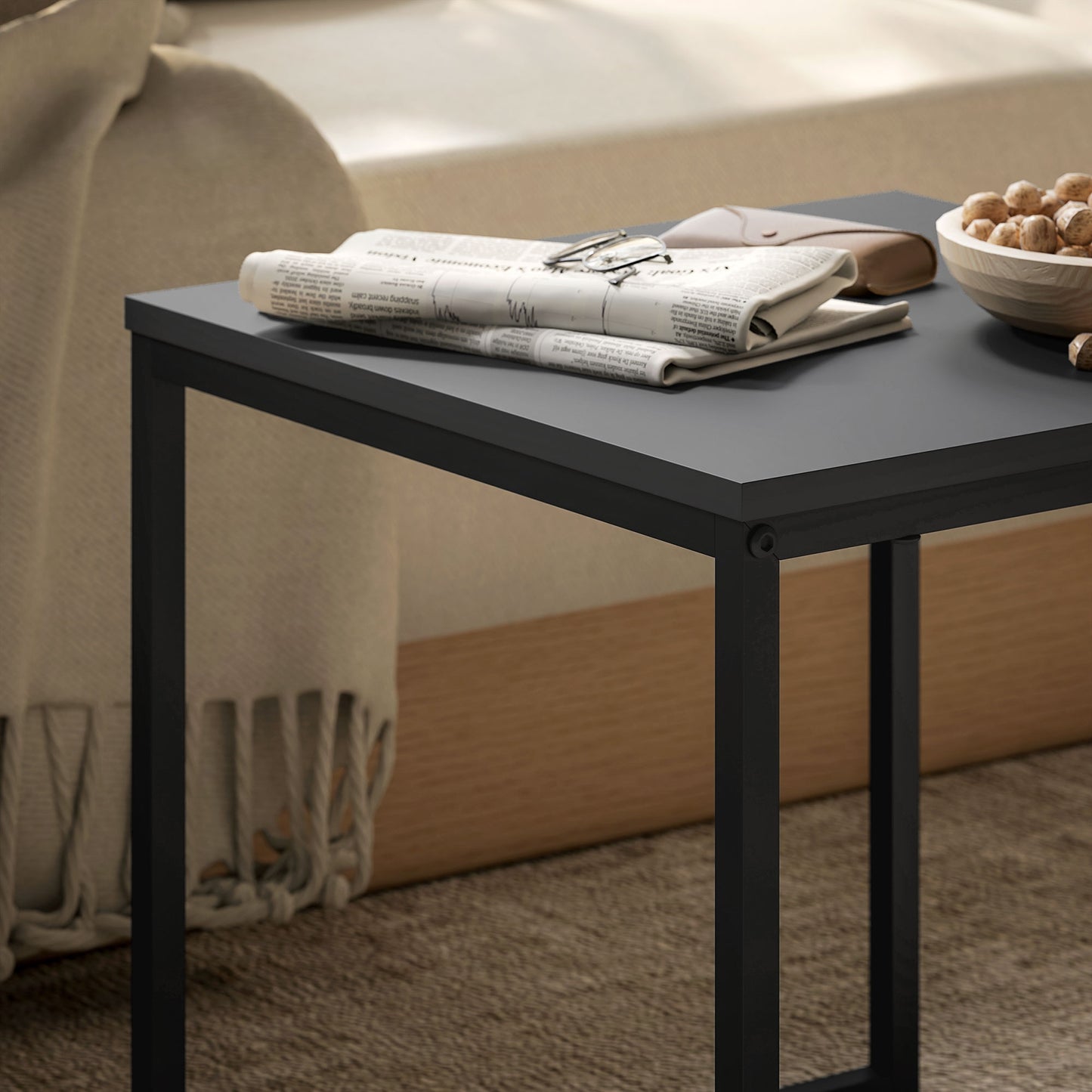 Lavi Set Of 2 Boxy Nesting Tables Wooden Black And Wood Effect