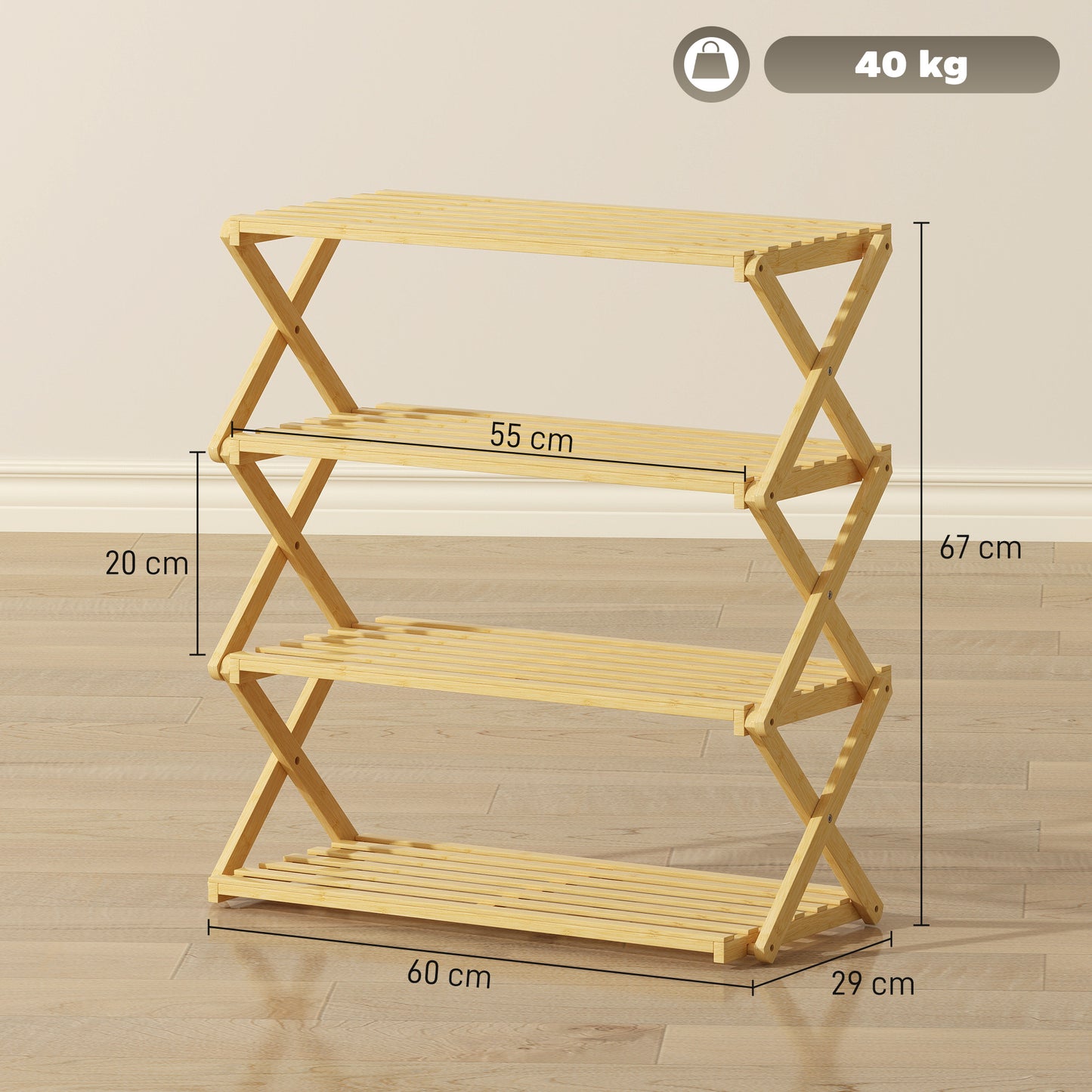 Taseyo Sori Natural Bamboo 4 Tier Folding Shoe Rack