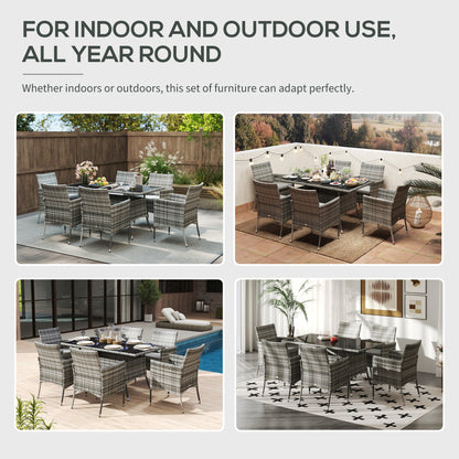 Zila 6 Seater Rattan Grey Outdoor Dining Set With Cushioned Armchairs And Glass Table