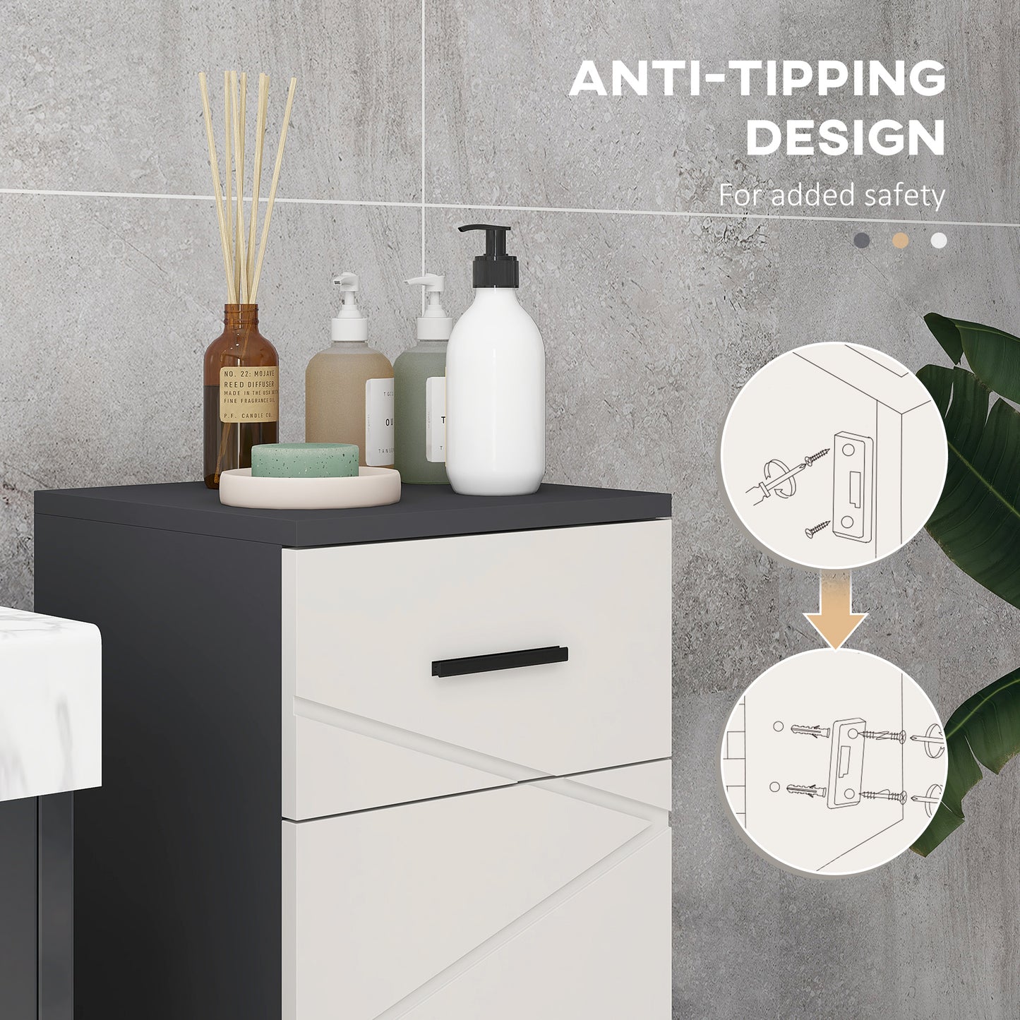 Fimala Slim Grey Bathroom Storage Cabinet With Drawer Cupboard Adjustable Shelves And Soft Close Door
