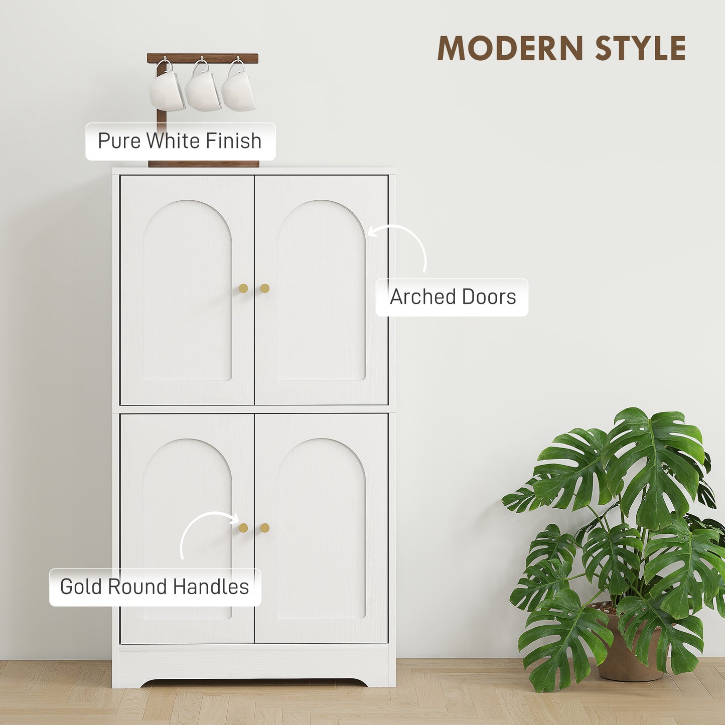 Suzino 110cm Wooden White 4 Door Kitchen Storage Cabinet With Adjustable Shelves