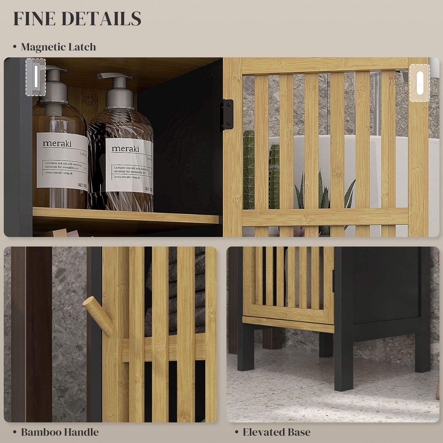 Lava Retro Bamboo Style Bathroom Storage Cabinet With Cut Out Detail