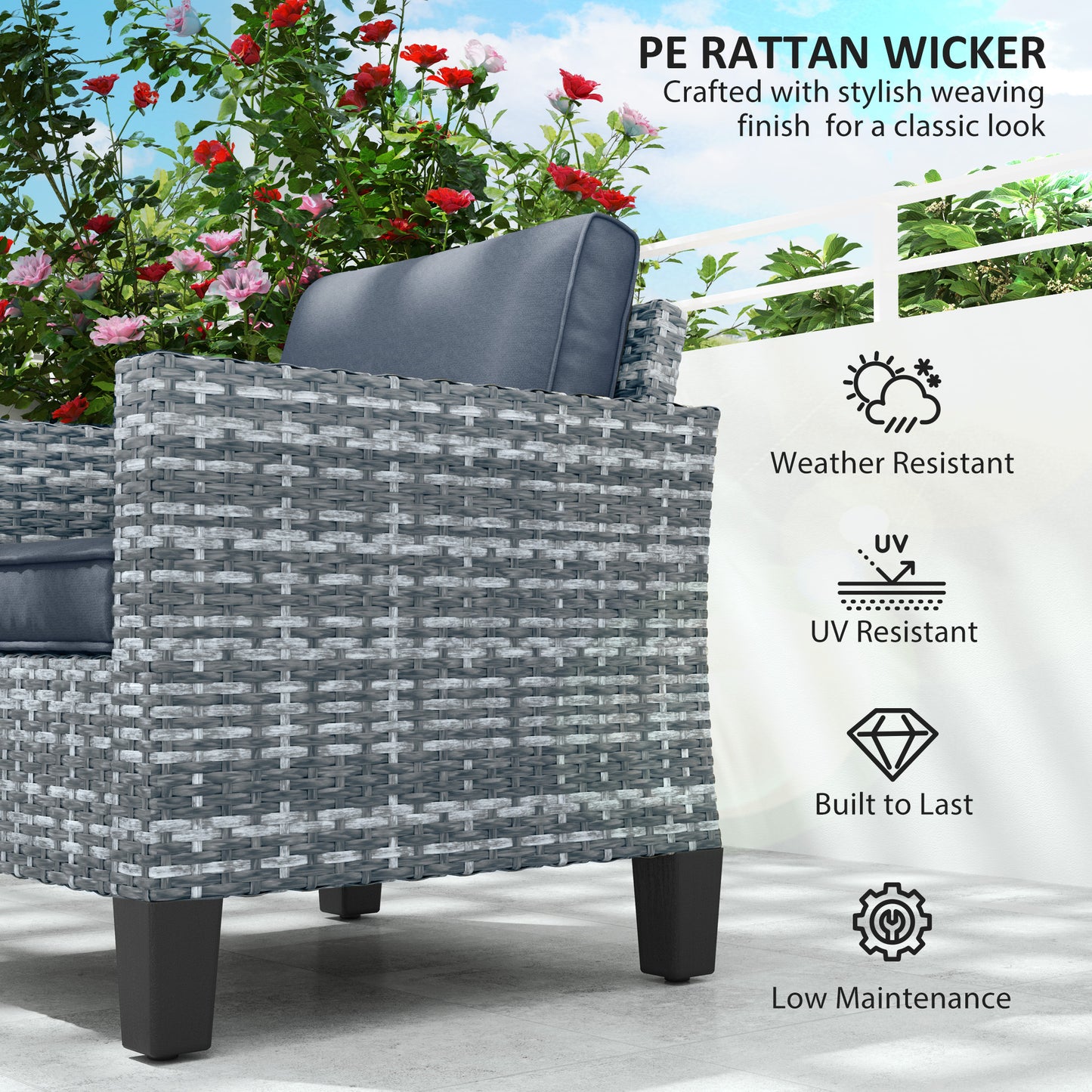 Resa Rattan Grey Single Outdoor Armchair With Cushion