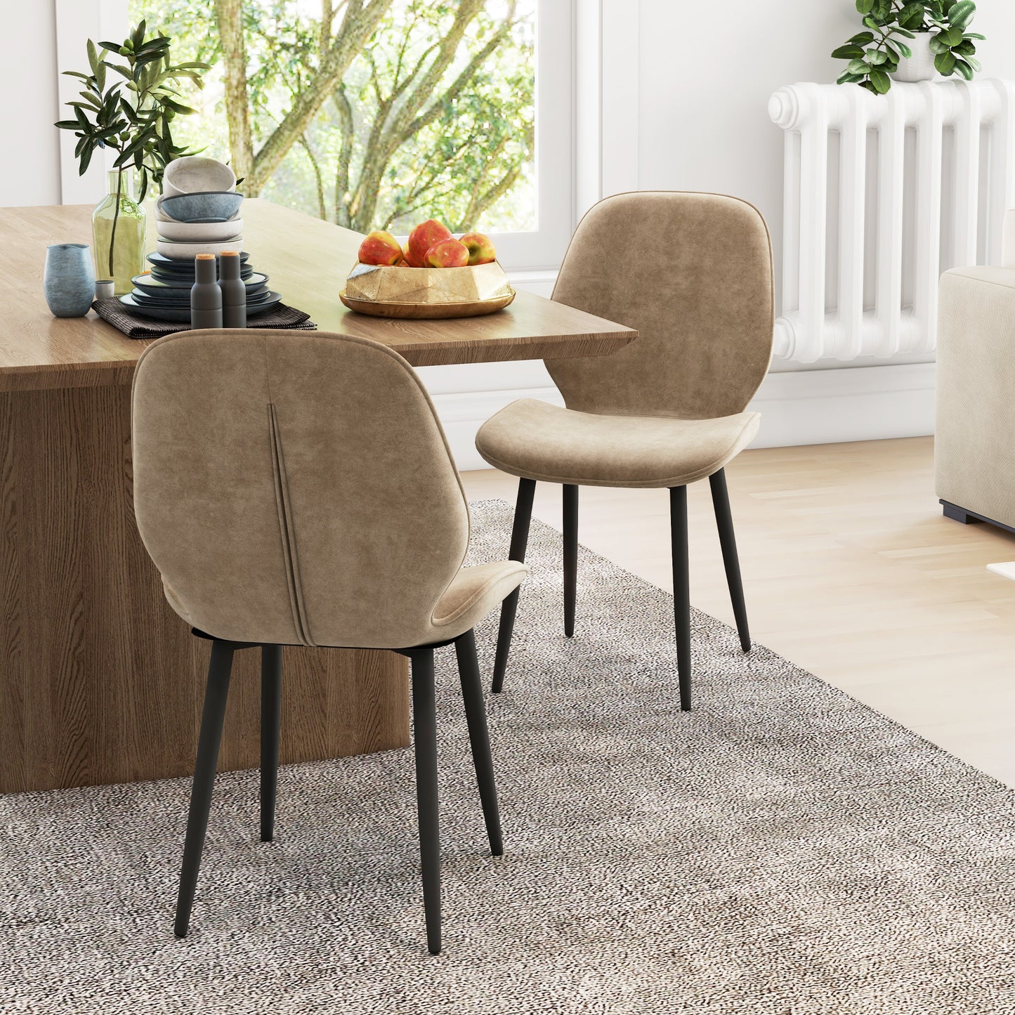 Sumaba Velvet Light Brown Dining Chairs Set Of 2 With Metal Legs