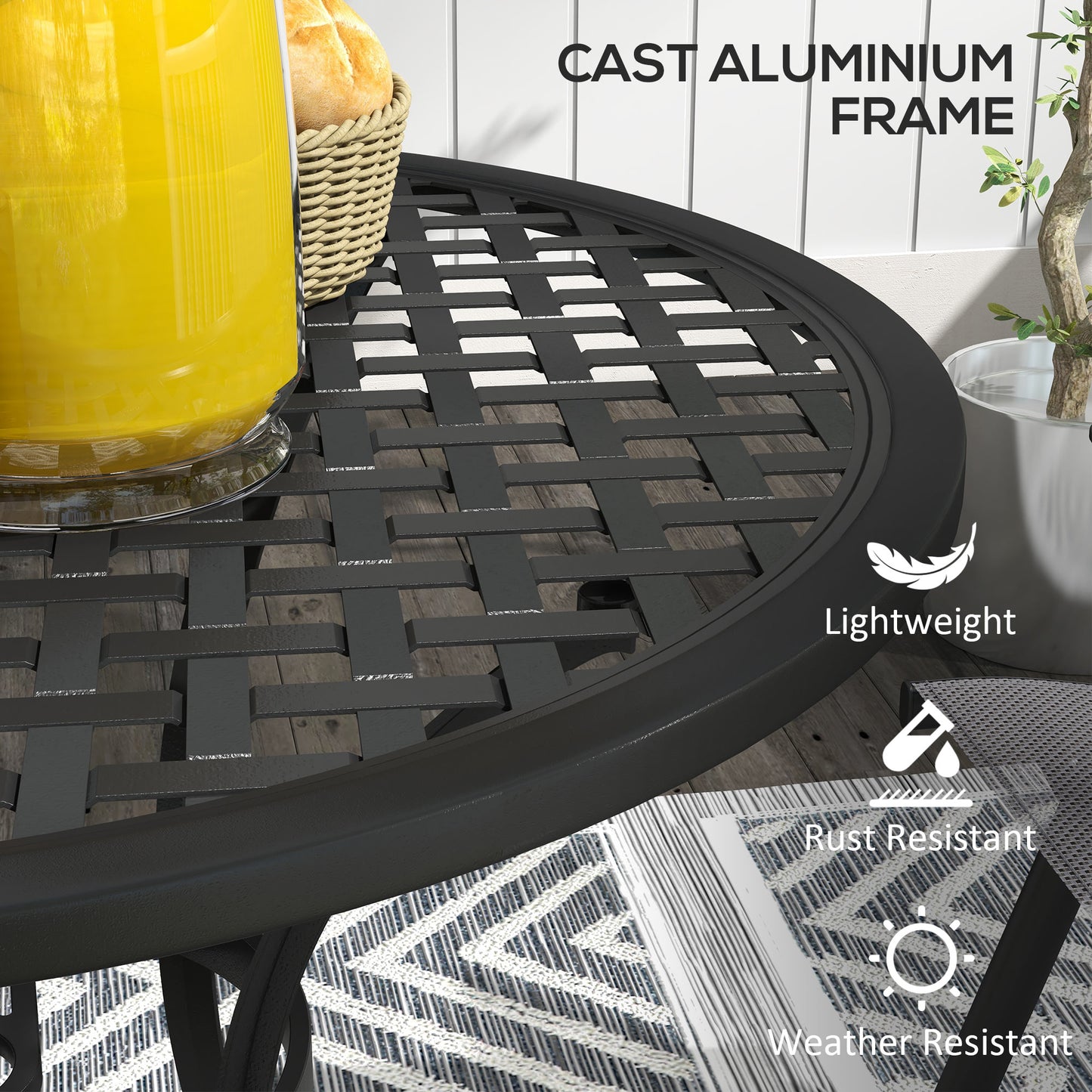 Tovedo Black Aluminium Round Outdoor Table with Central Parasol Hole