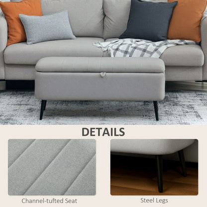 Harika Linen Look Light Grey Storage Ottoman