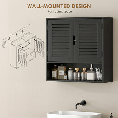 Neco Wall Mounted Bathroom Storage Cabinet With Adjustable Shelves Black 60 x 20 x 60cm