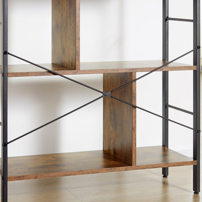 Nofa Luno Metal And Wood Rustic Brown And Black 5 Tier Industrial OFauxn Shelf Bookcase
