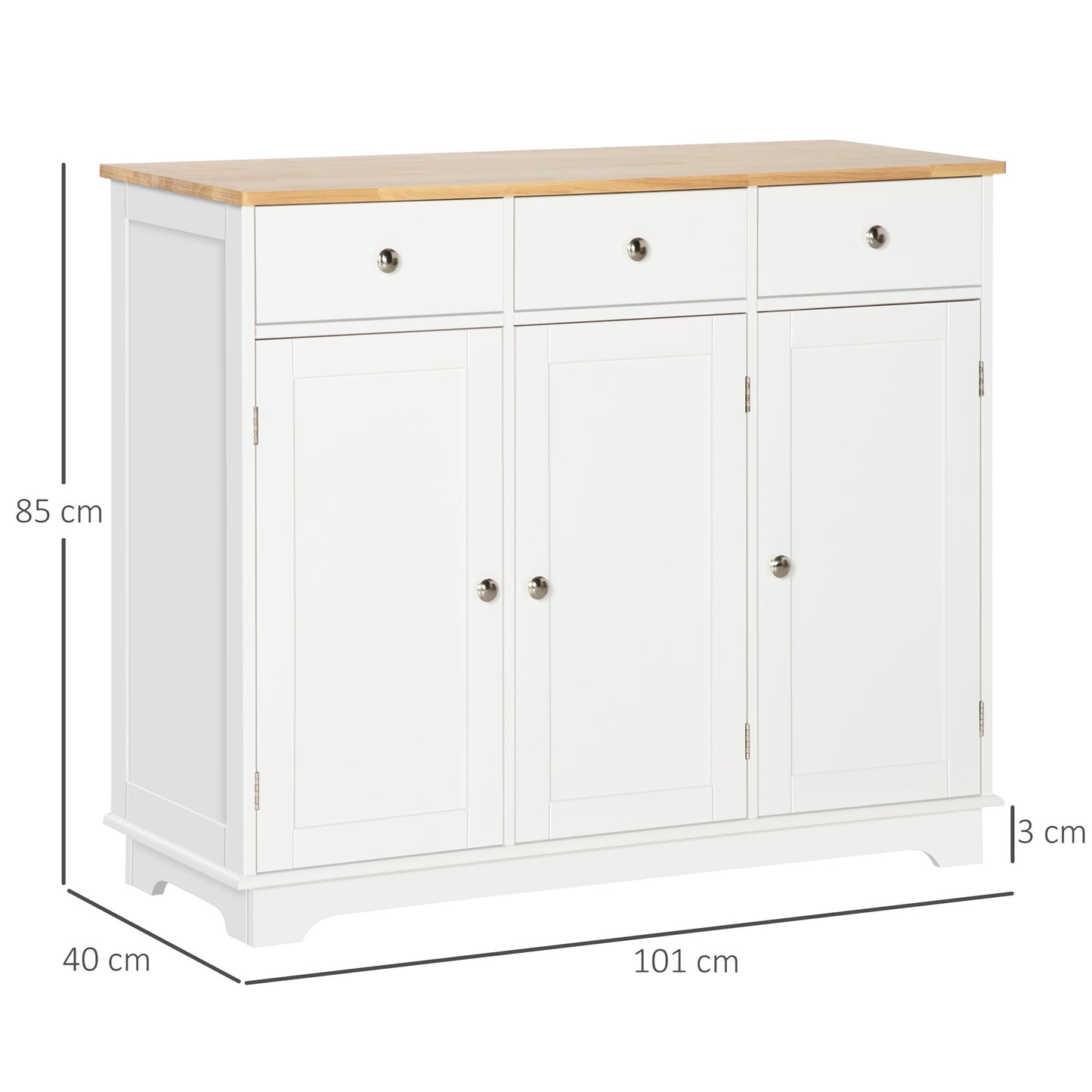 Totoro White Sideboard With Natural Top 3 Doors 3 Drawers 3 Shelves
