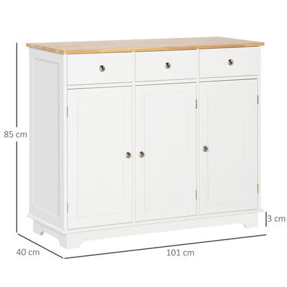 Totoro White Sideboard With Natural Top 3 Doors 3 Drawers 3 Shelves