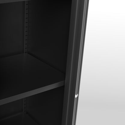 Frank Black Steel Cabinet Glass Door 4 Shelves