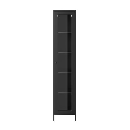 Frank Black Steel Cabinet Glass Door 4 Shelves