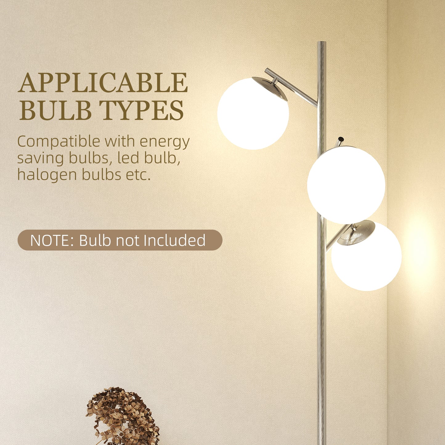 Kaniri Metal Silver 3 Light Tree Floor Lamp With Globe Shades Adjustable Colour Light